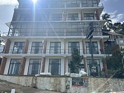 Front view of the hotel from the opposite side of the road